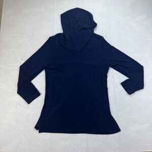 Amanda Knit Top Womens Small Navy Classic Stretch Long Sleeve Cowl Neck USA Made